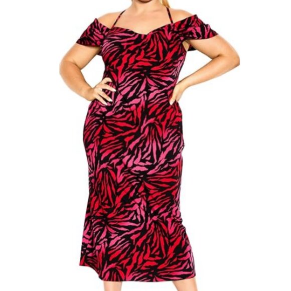 NWT City Chic Mariah Vibrant Zebra Print Cold Shoulder Maxi Dress 22 - Picture 3 of 10